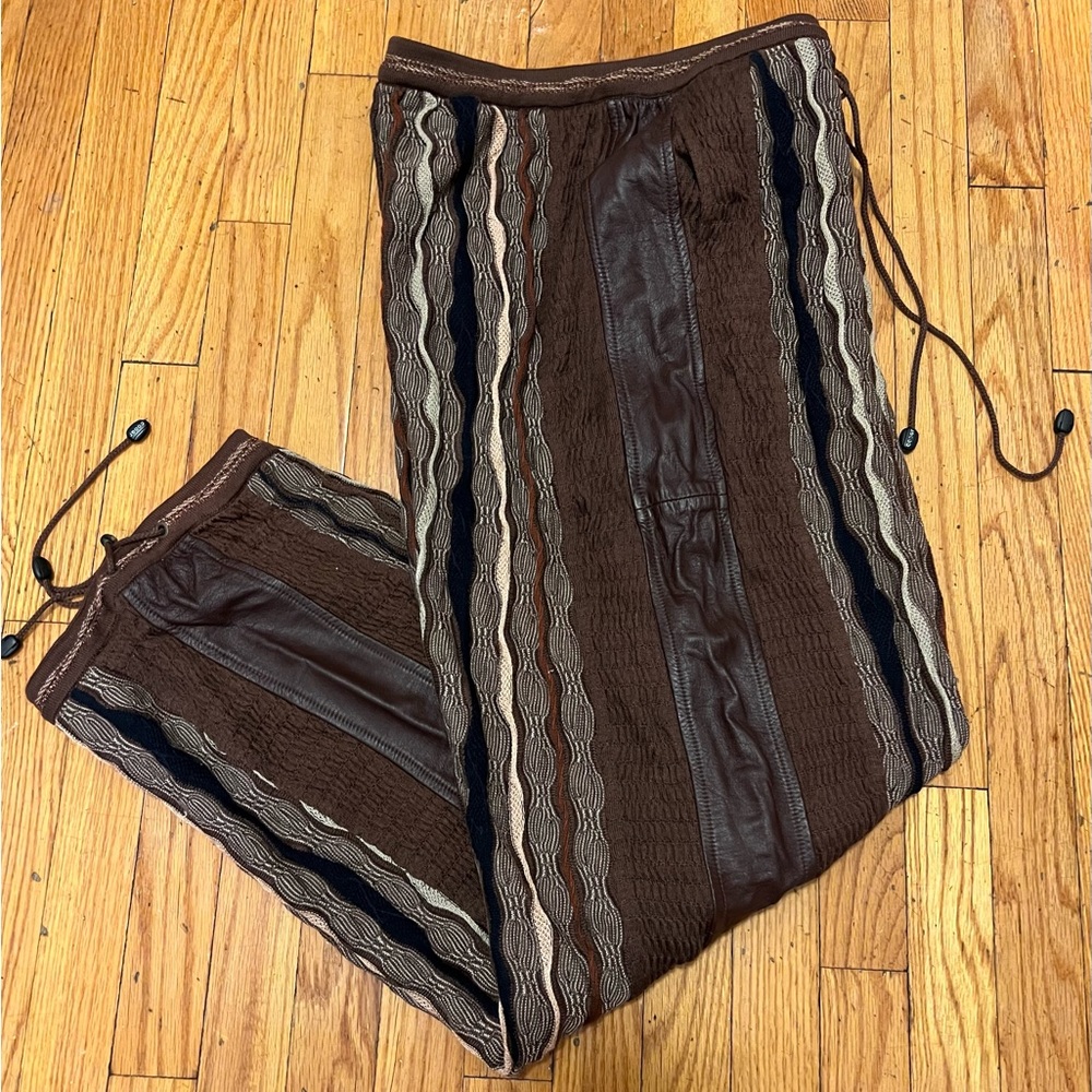 Rare Vintage Coogi Brown Knit Men's Sweater Track Pants Leather Trim Mens 2X